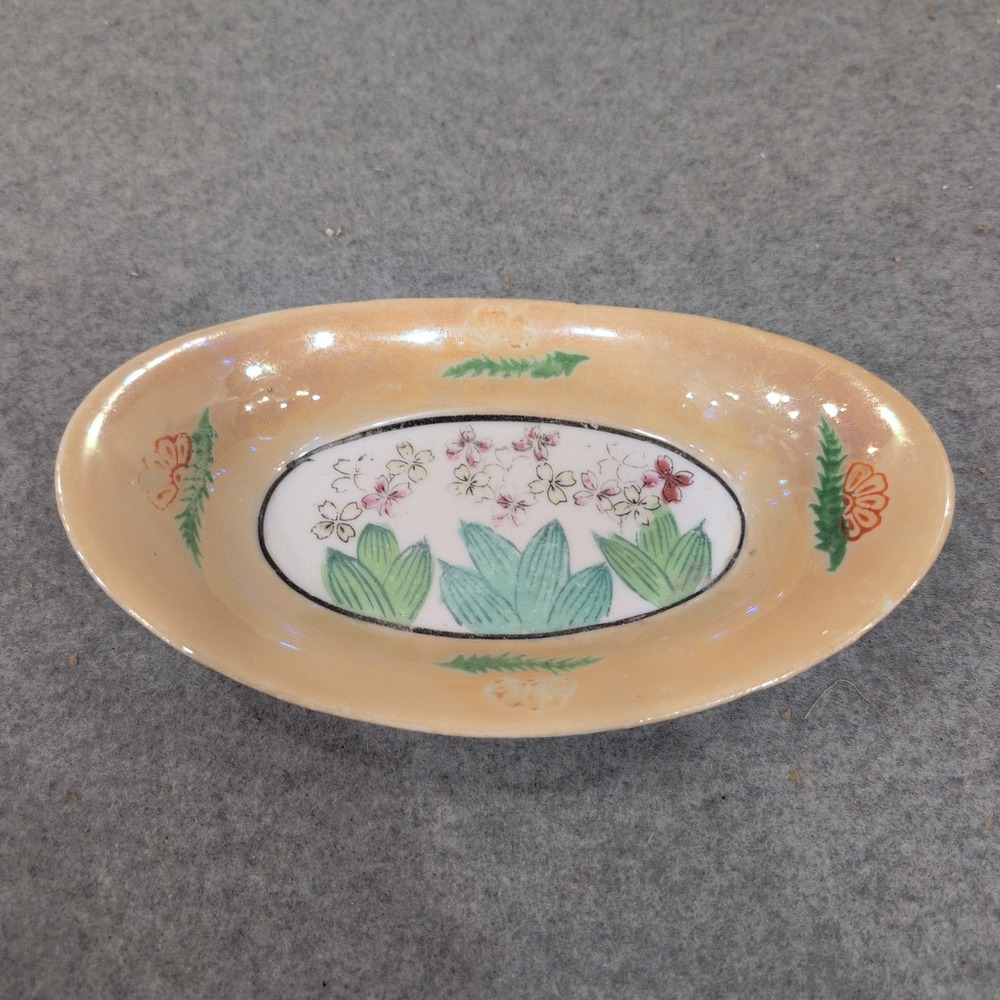 Vintage Made in Japan Lusterware Peach Floral Porcelain Trinket Dish NA308 - Picture 1 of 5